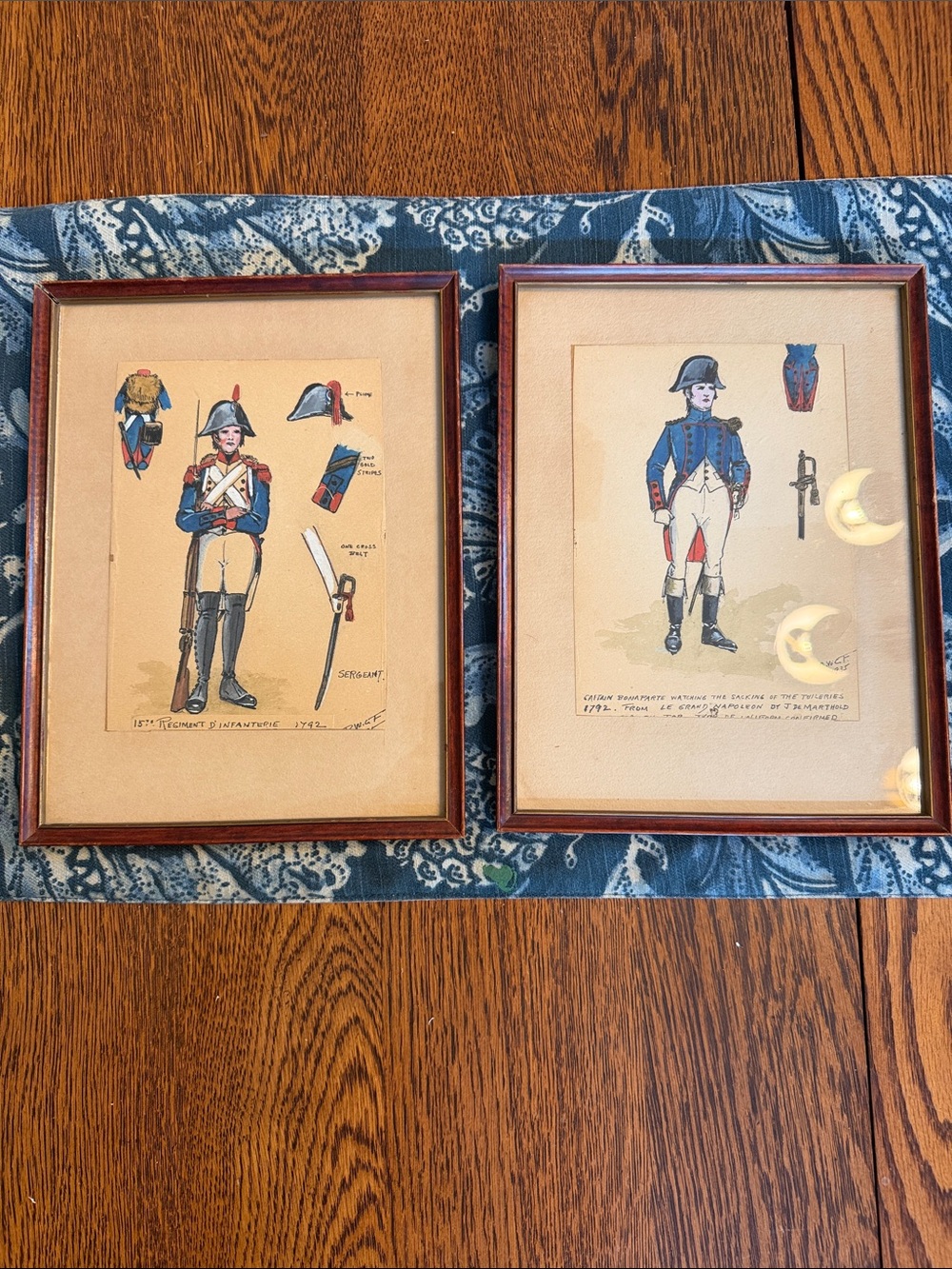 Framed original military history Napoleon & 15th French regiment - vintage art